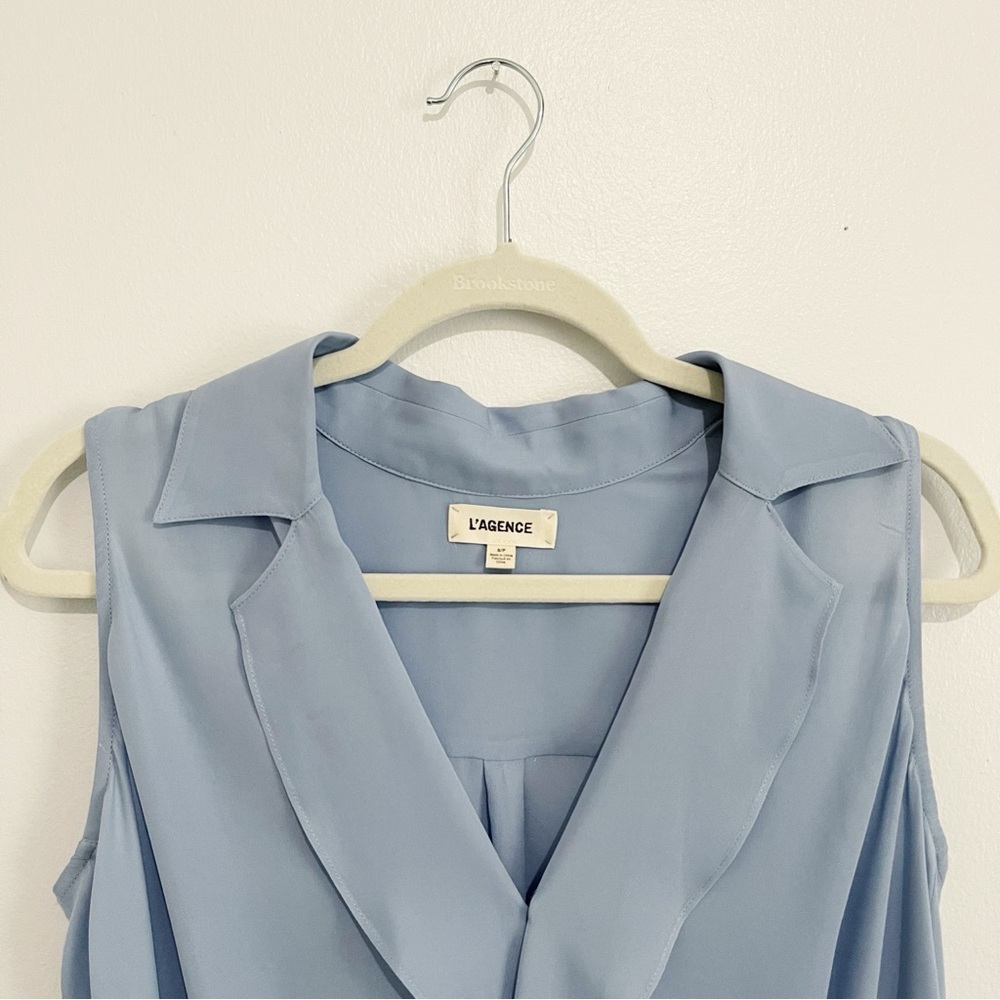 L’Agence Freja 100% Silk Draped Blouse Women’s Sleeveless Cote D’azure Blue Sz S - Picture 7 of 11